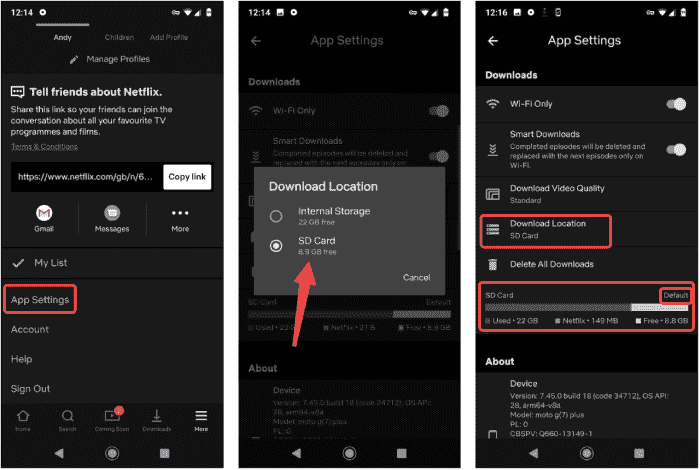 change Netflix downloads location on Android